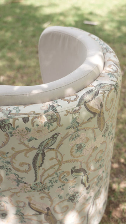 Serena Round Ottoman Chair Lounge with Peacock Print