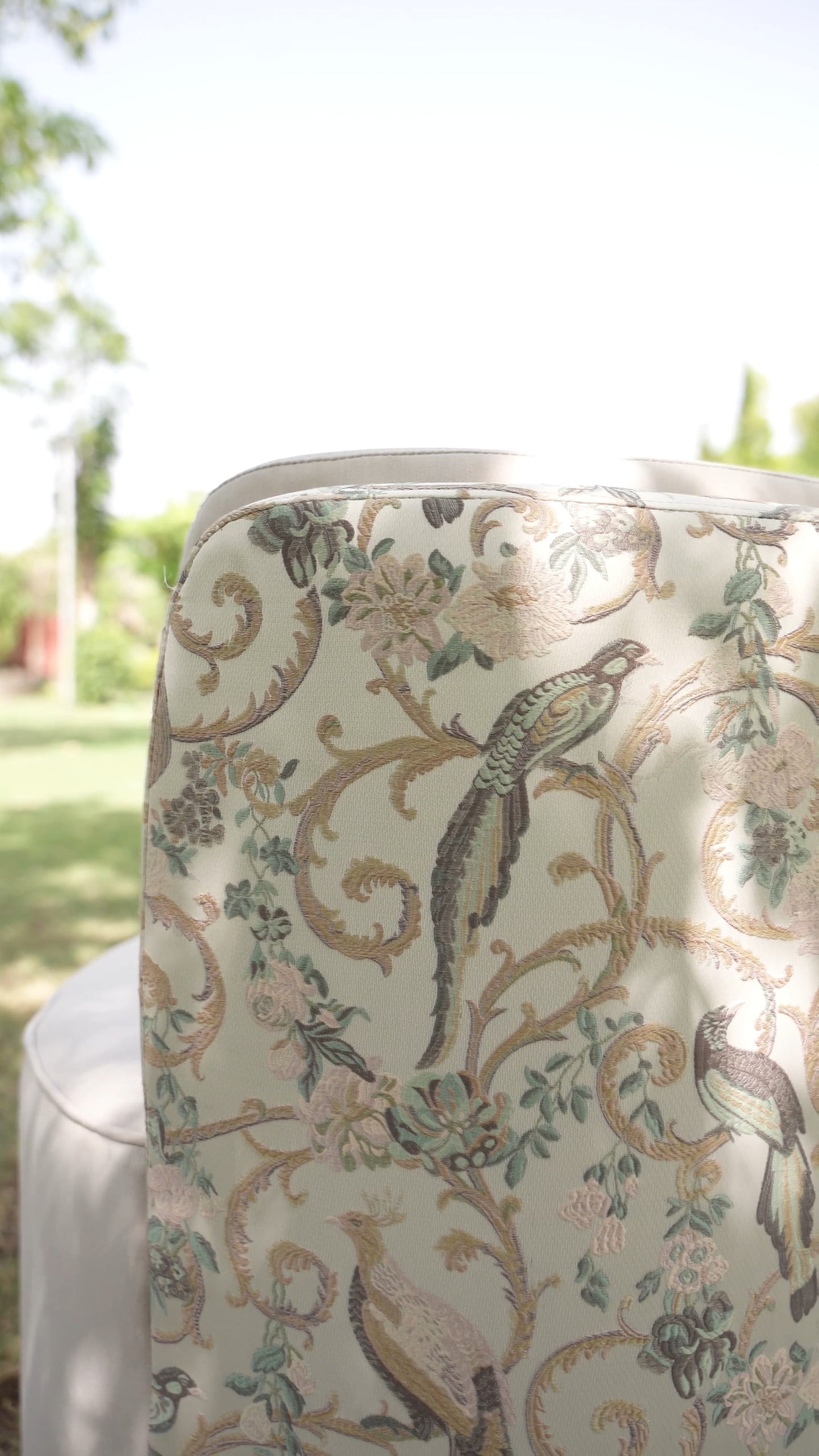 Serena Round Ottoman Chair Lounge with Peacock Print