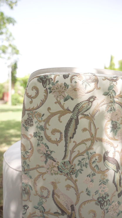 Serena Round Ottoman Chair Lounge with Peacock Print