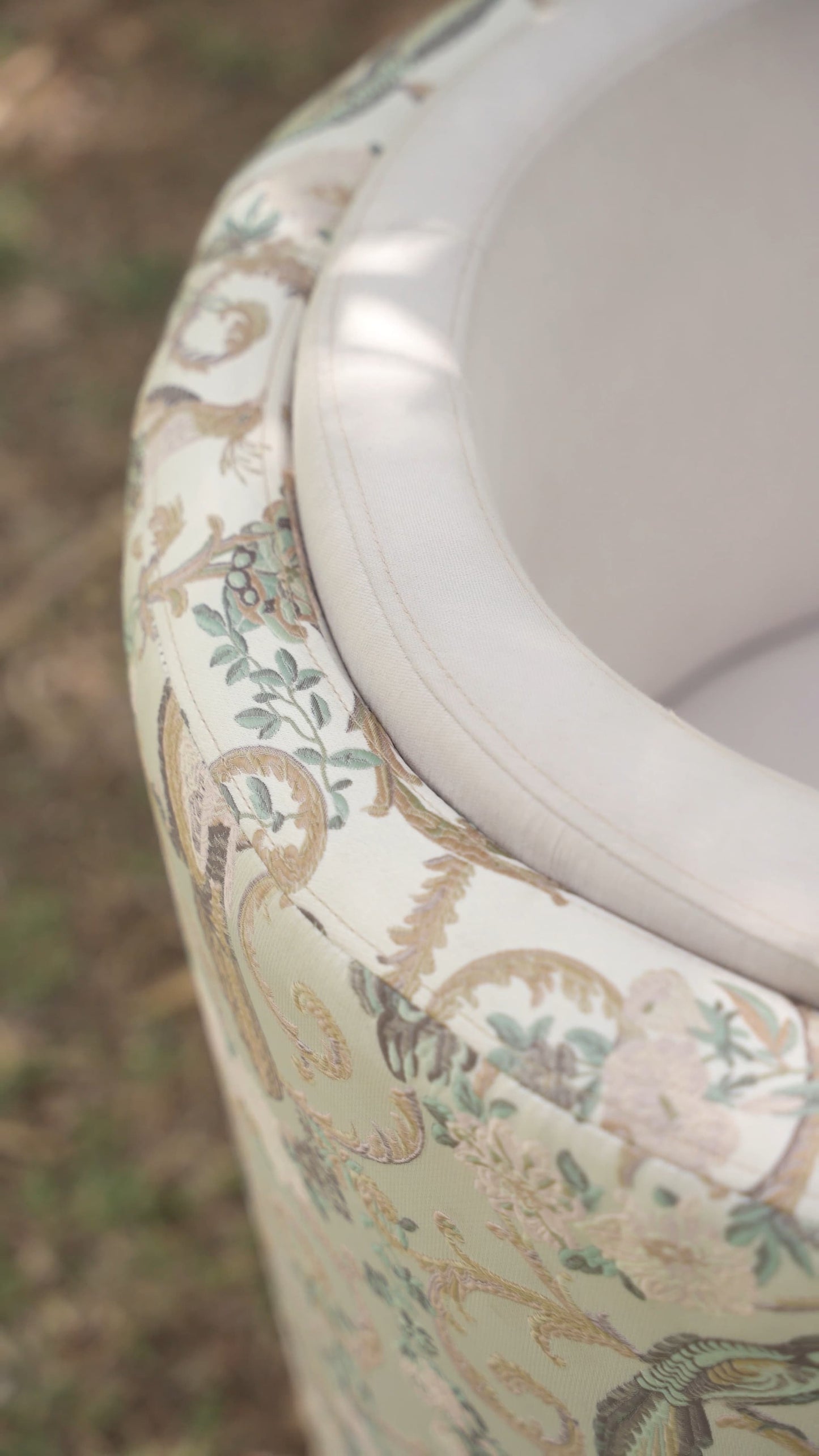 Serena Round Ottoman Chair Lounge with Peacock Print
