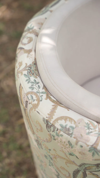 Serena Round Ottoman Chair Lounge with Peacock Print