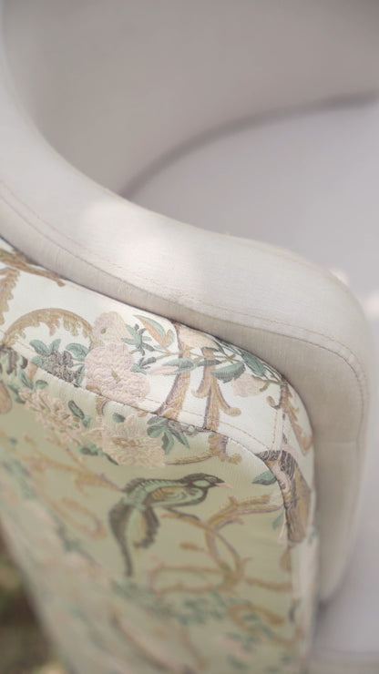Serena Round Ottoman Chair Lounge with Peacock Print