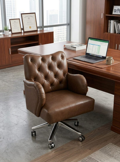 Executive Chesterfield Leather Office Lounge Chair