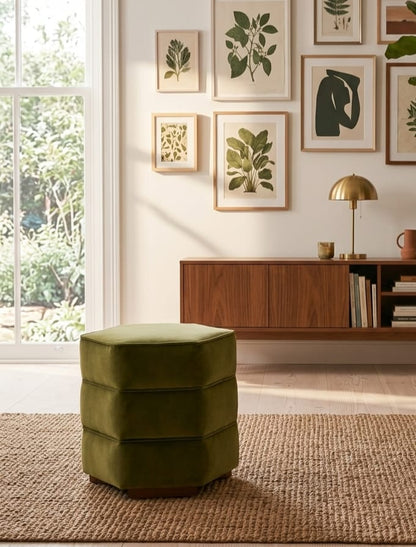 Olive Luxe Hexagon Ottoman Stool