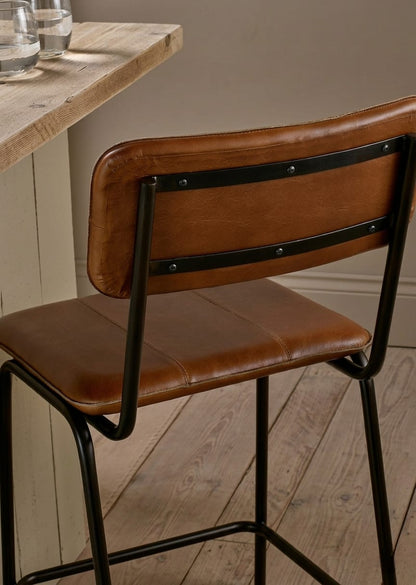 Hudson Leather Bar Chair with Metal Frame