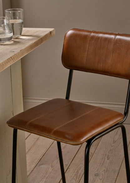 Hudson Leather Bar Chair with Metal Frame