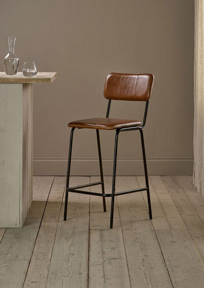 Hudson Leather Bar Chair with Metal Frame