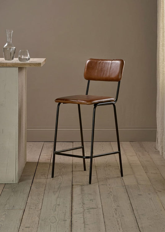 Hudson Leather Bar Chair with Metal Frame