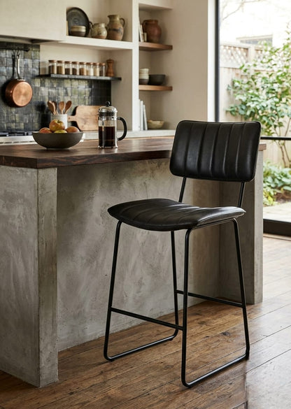 Charcoal Leather Bar Chair with Black Metal Frame