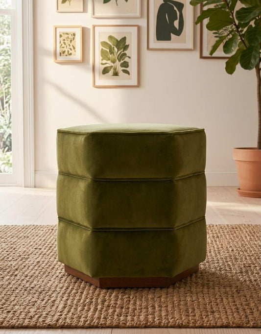 Olive Luxe Hexagon Ottoman Stool