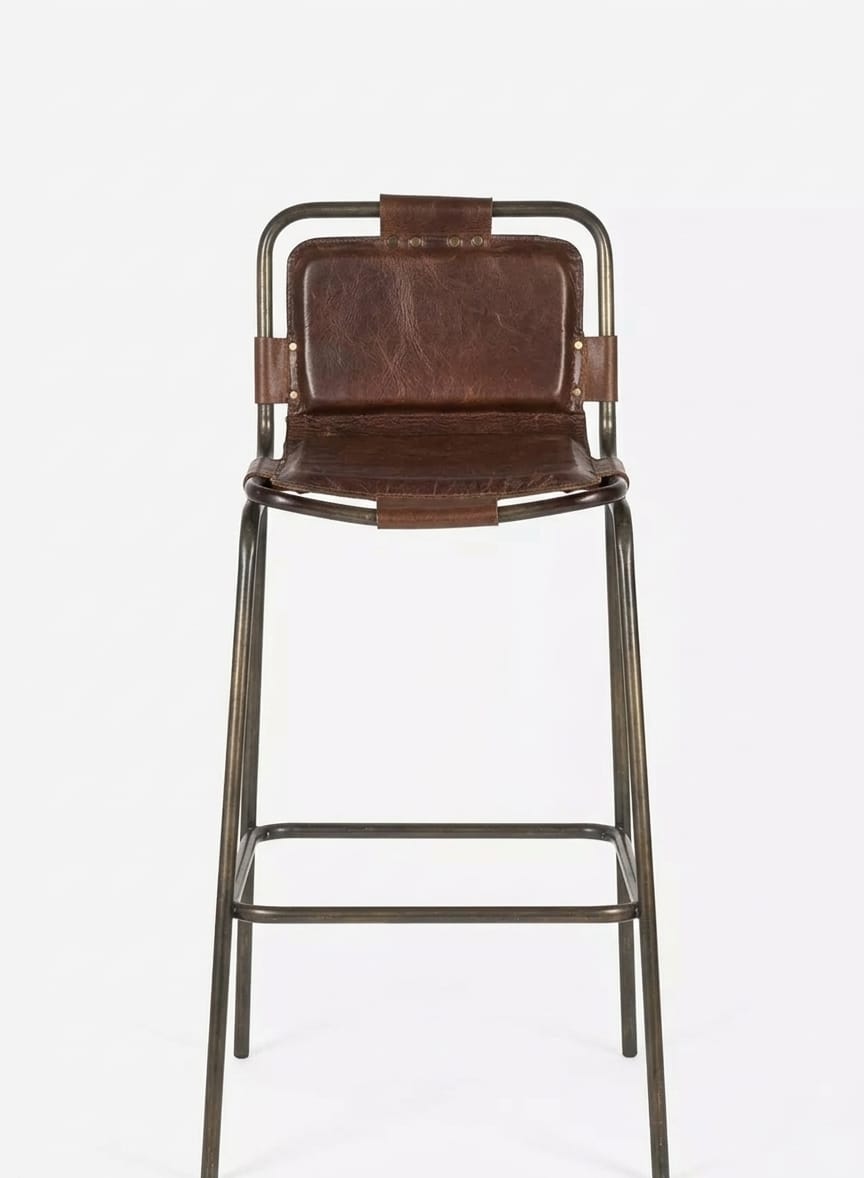 Vintage Leather Frame Bar Chair Stool