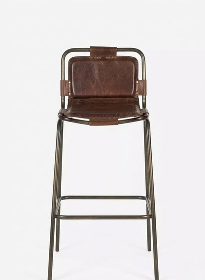 Vintage Leather Frame Bar Chair Stool