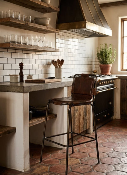 Vintage Leather Frame Bar Chair Stool