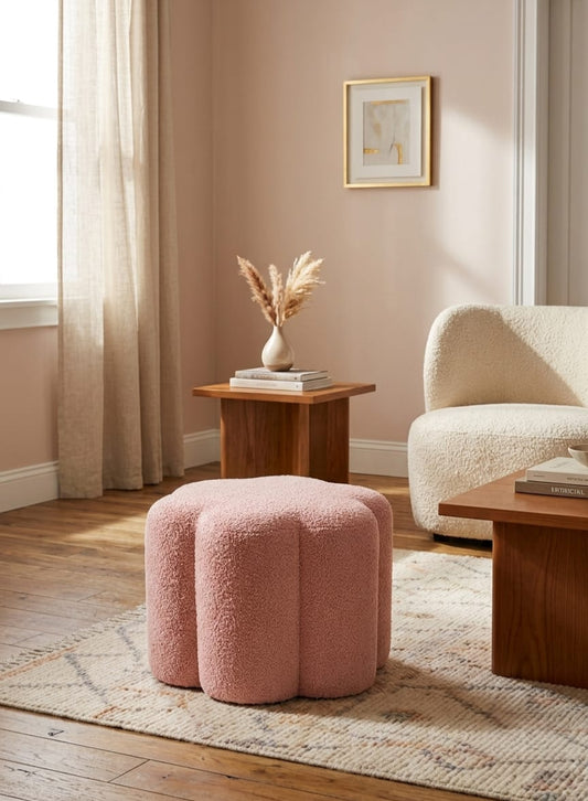 Blush Bouclé Ottoman Stool