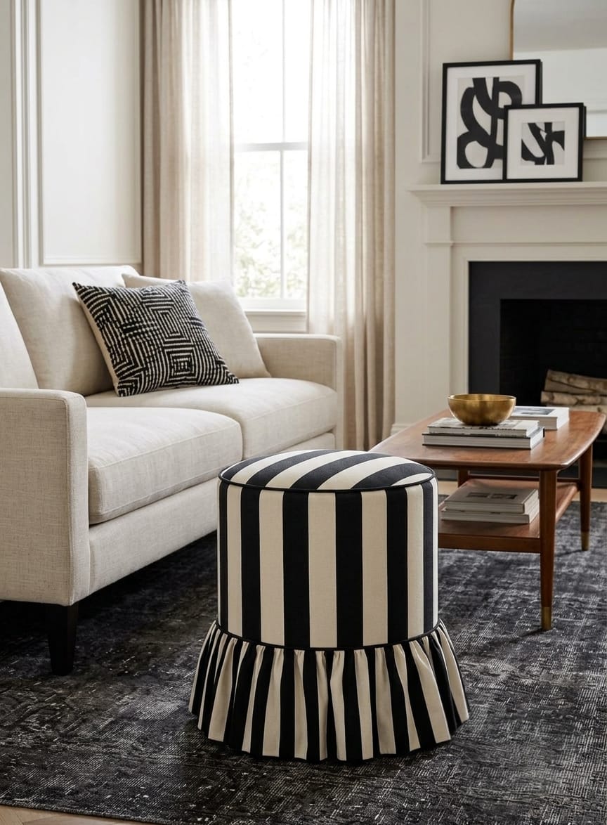 Monroe Striped Round Ottoman Stool