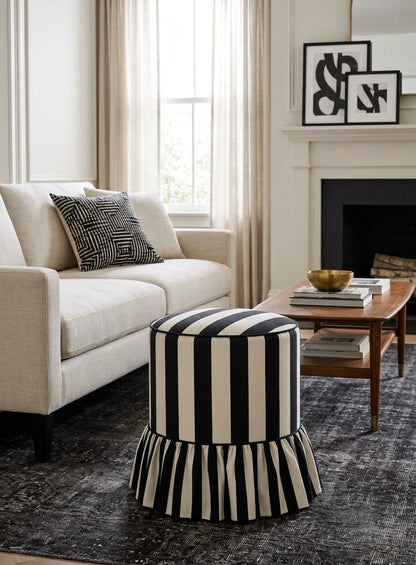 Monroe Striped Round Ottoman Stool