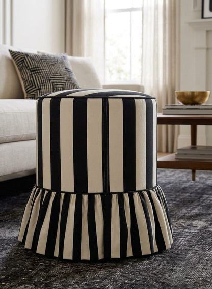 Monroe Striped Round Ottoman Stool