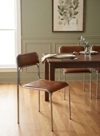 Sleek Leather Chrome Frame Dining Chair