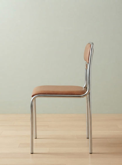 Sleek Leather Chrome Frame Dining Chair