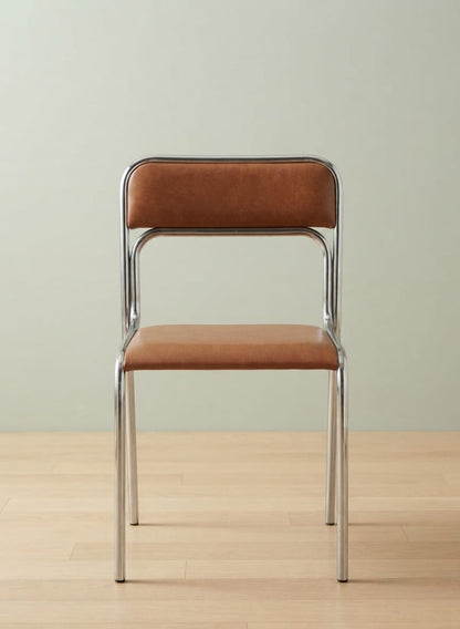 Sleek Leather Chrome Frame Dining Chair