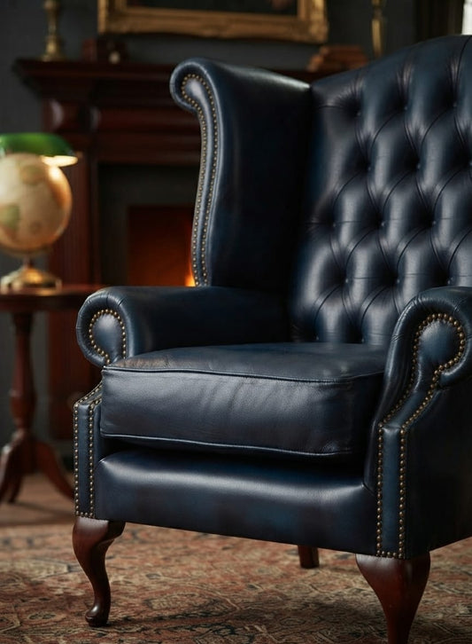 Chesterfield Royal Blue Leather High-Back Sofa