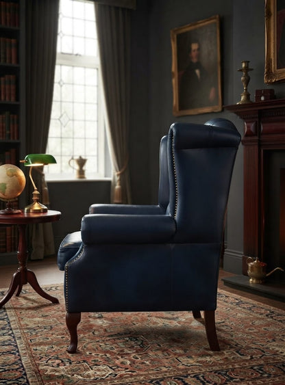 Chesterfield Royal Blue Leather High-Back Sofa
