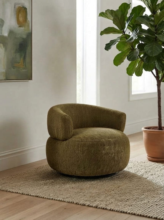 The Olive Chenille Swivel Barrel Chair