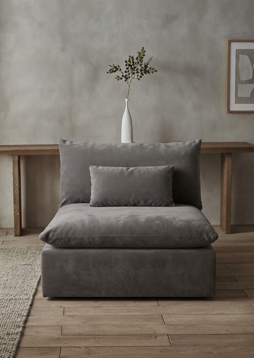 Ash Velvet Cube Lounge Sofa