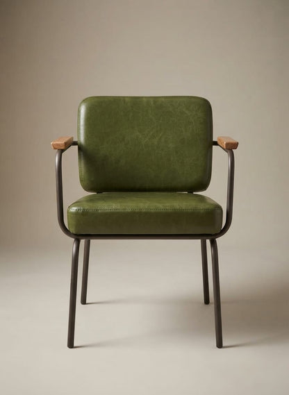 Luxury Leather Dining Chair with Black Metal Frame