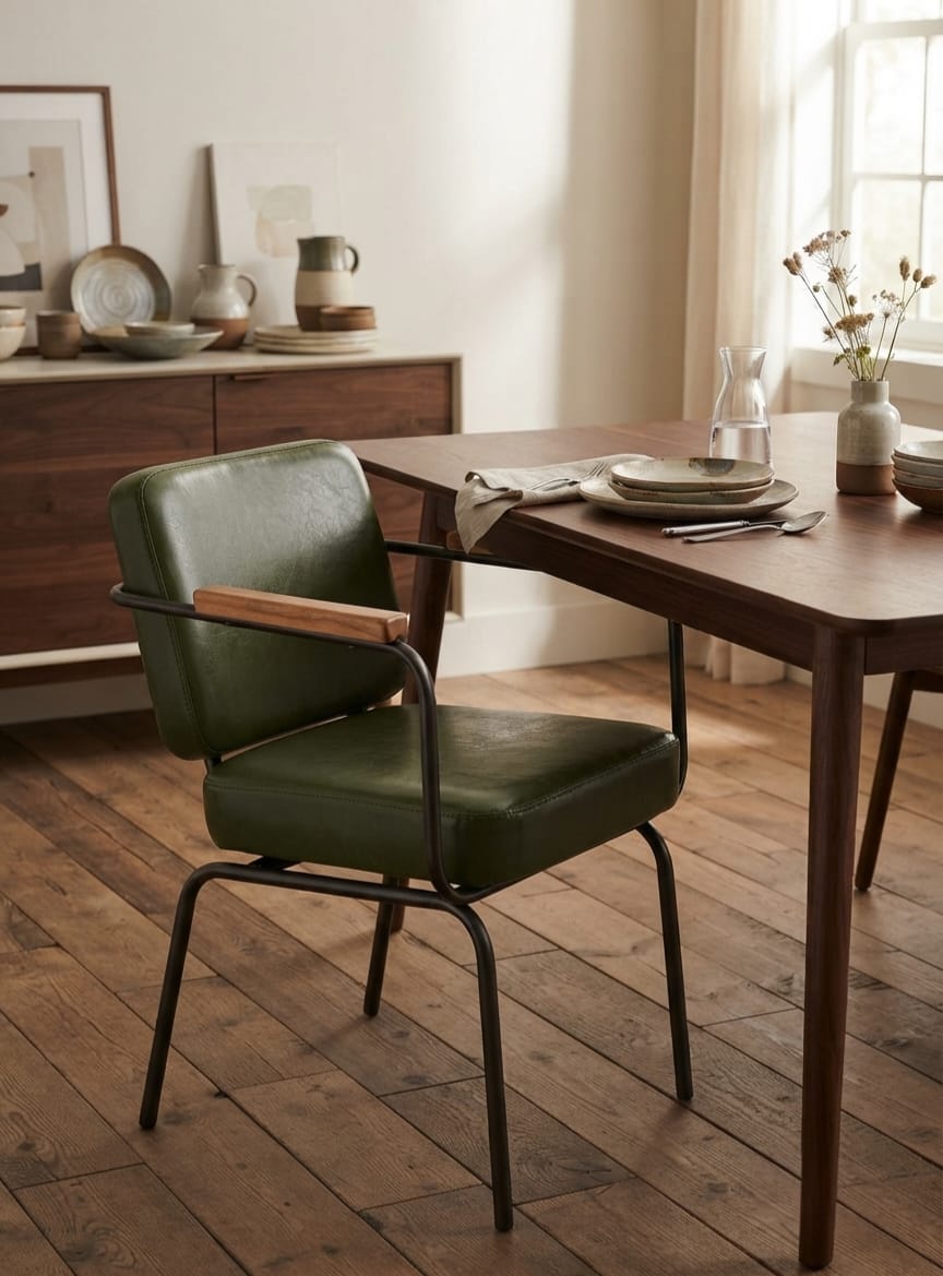 Luxury Leather Dining Chair with Black Metal Frame