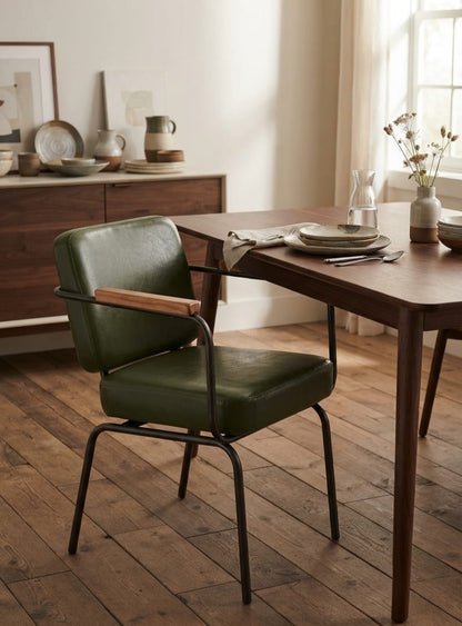Luxury Leather Dining Chair with Black Metal Frame