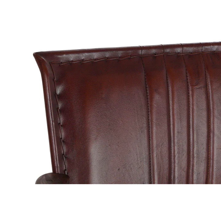 Metal Wood Brown Leather Bench with backrest 
