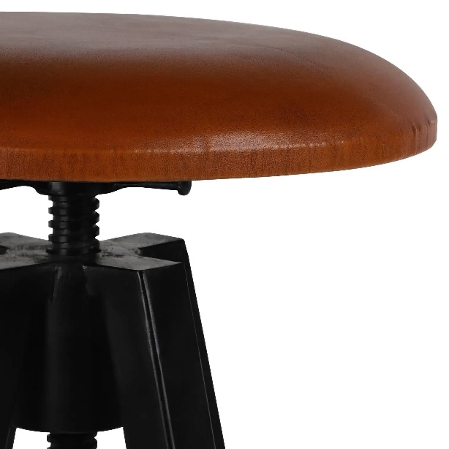 Iron And Leather Round Seat Bar Stool